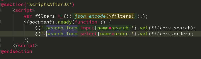 关于var filters = {!! json_encode($filters) !!};的问题