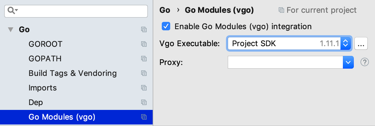 在项目中启用Go模块（vgo）