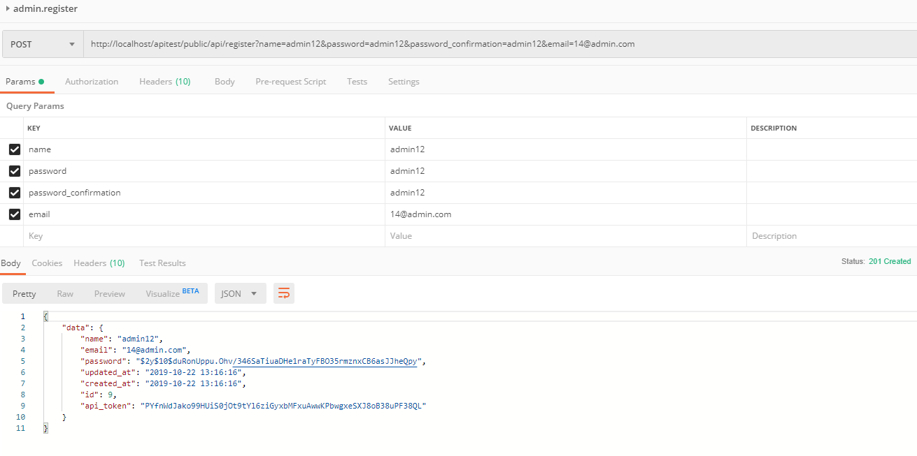 Laravel6 简单使用 API 注册访问实现（适合菜鸟）