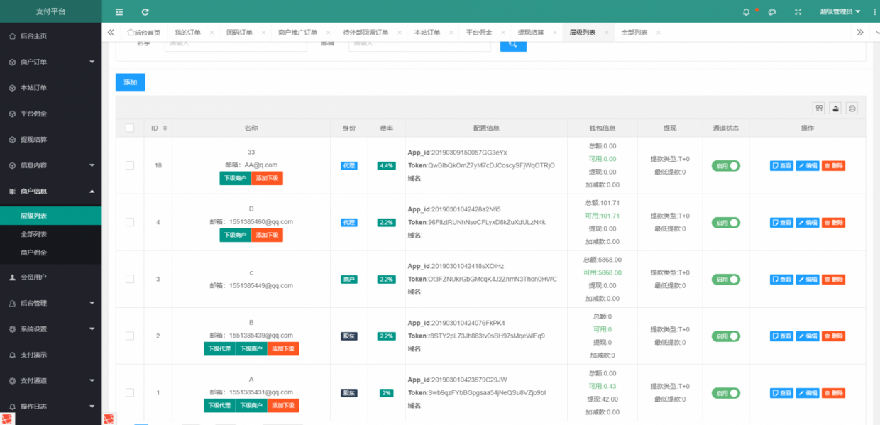 Laravel 支付商戶列表