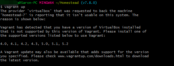 vagrant up启动homestead报错，是因为virtualbox版本太高么？