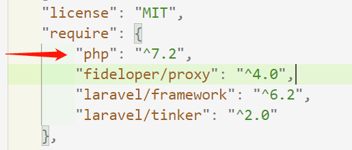 Laravel 项目的 composer.json 中 PHP 指的是什么?