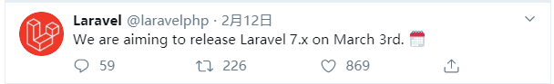 Laravel 将在3月3日发布7.0版本