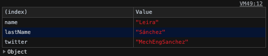 console.table(object)