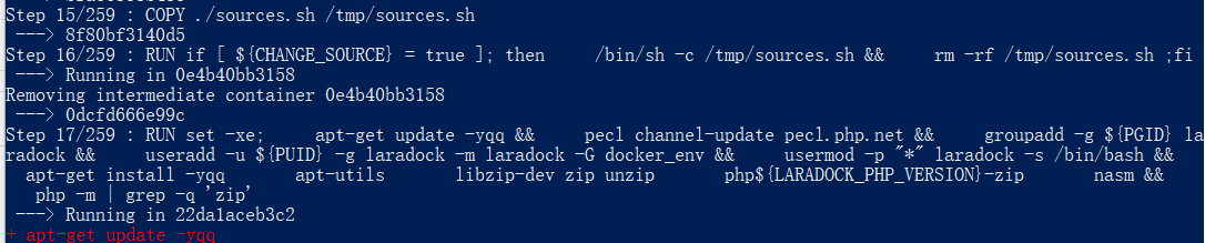 Laradock安装过程中出现+ apt-get update -yqq？？