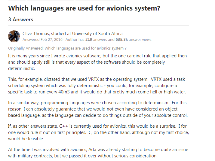 USA的強大的軍工航天專案用啥程式語言