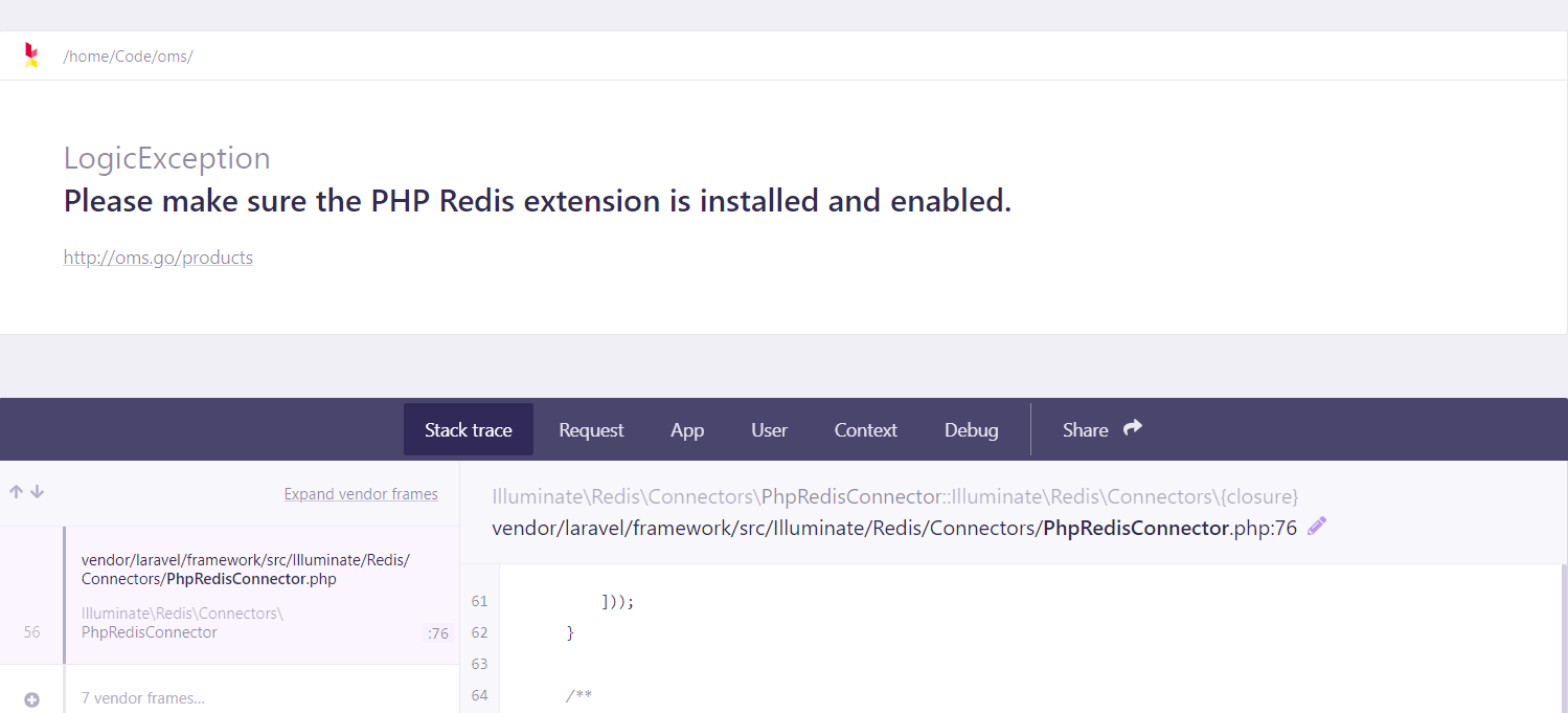 Please make sure the PHP Redis extension is installed and enabled