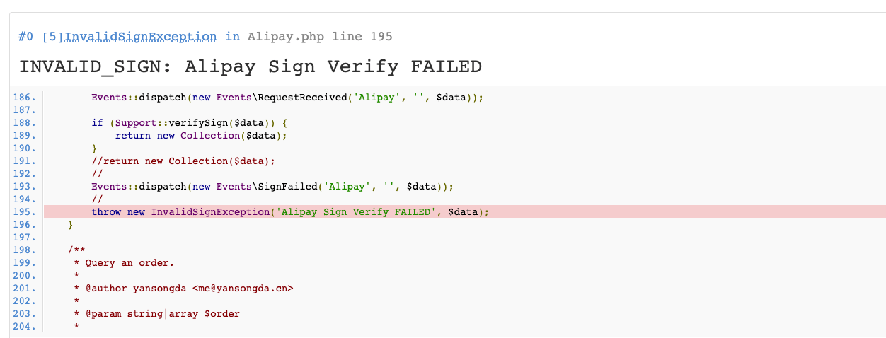 thinkPHP6 中使用 yansongda/pay 报Alipay Sign Verify FAILED