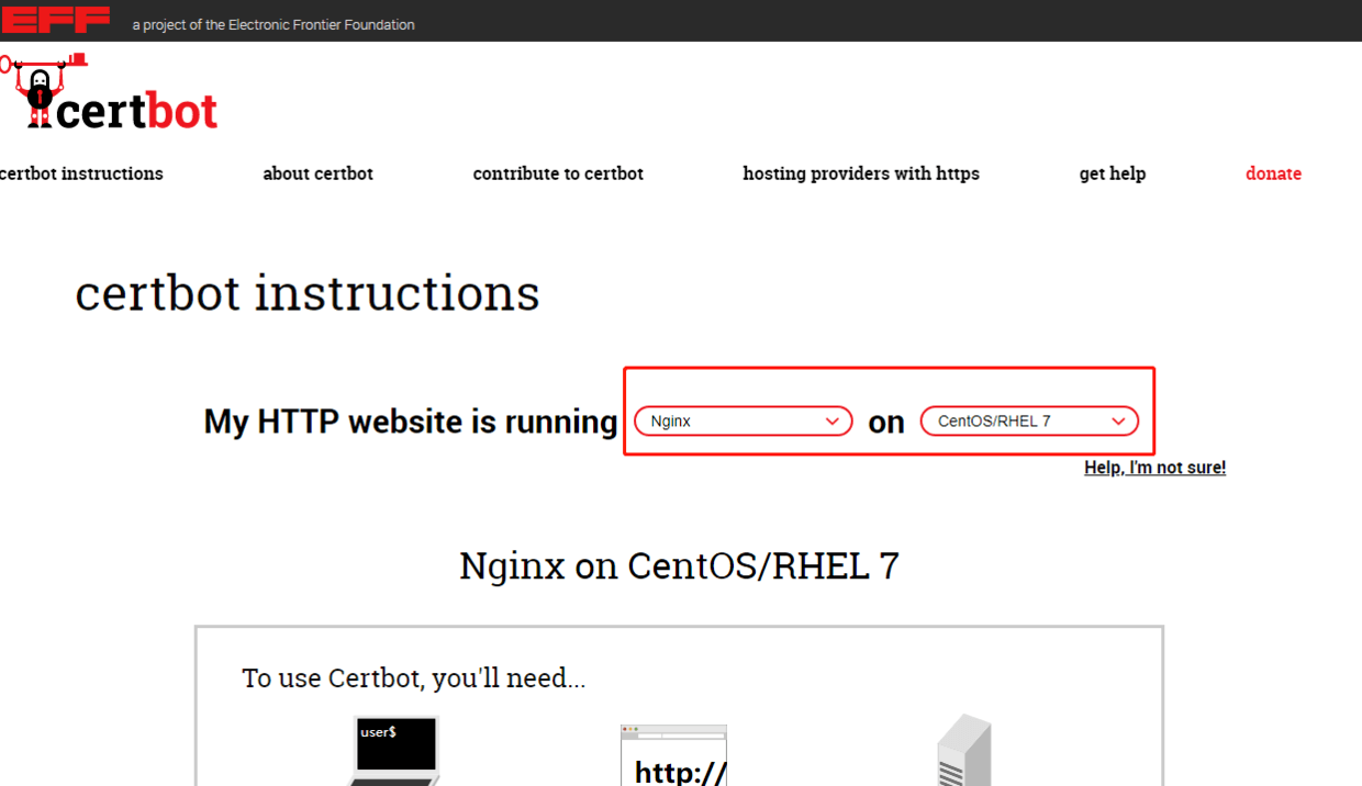 certbot页面选择自己的系统版本
