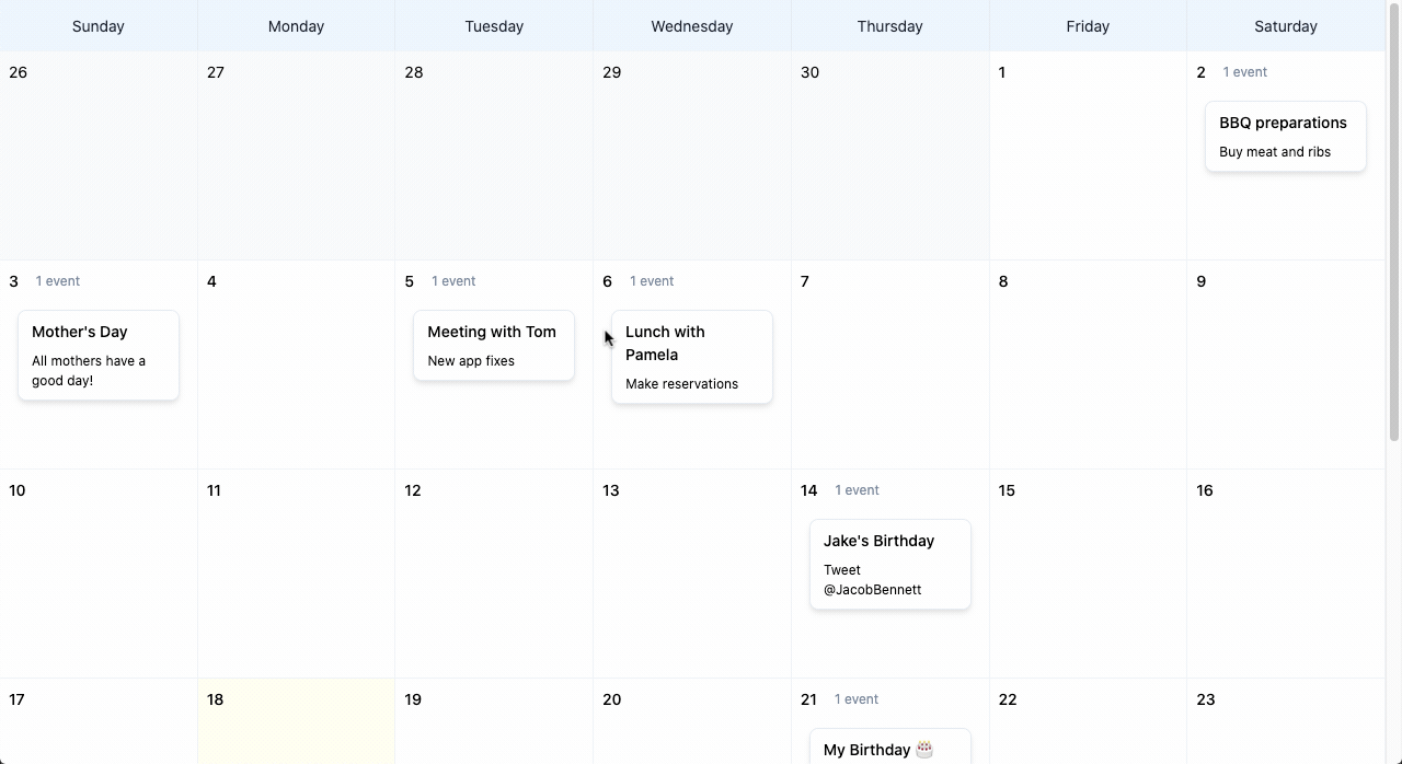 Livewire Calendar UI preview