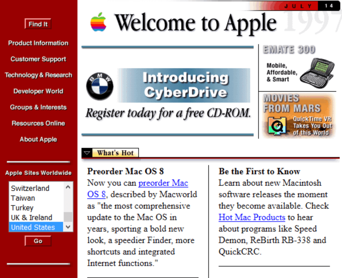 web1.0 时代的苹果官网