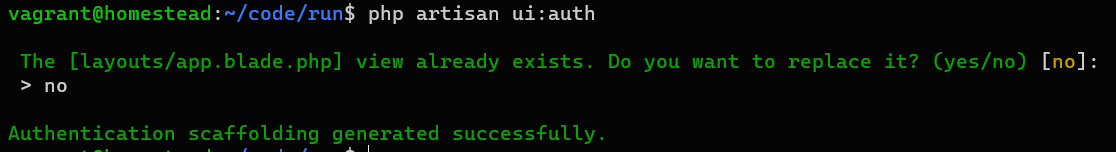 Laravel 執行使用者認證腳手架命令 報錯 `There are no commands defined in the "ui" namespace.` 解決