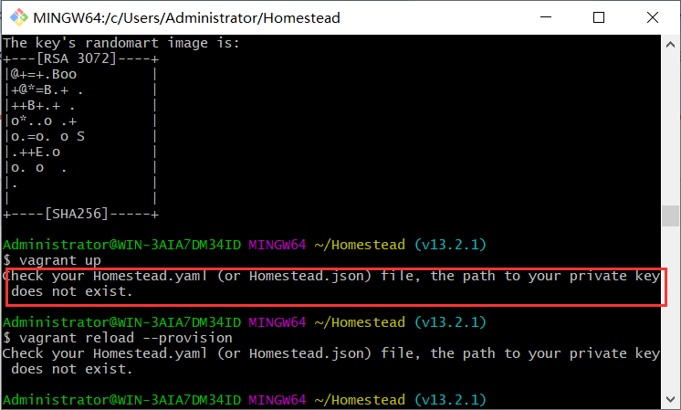 记录：vagrant up报错--私钥路径不对