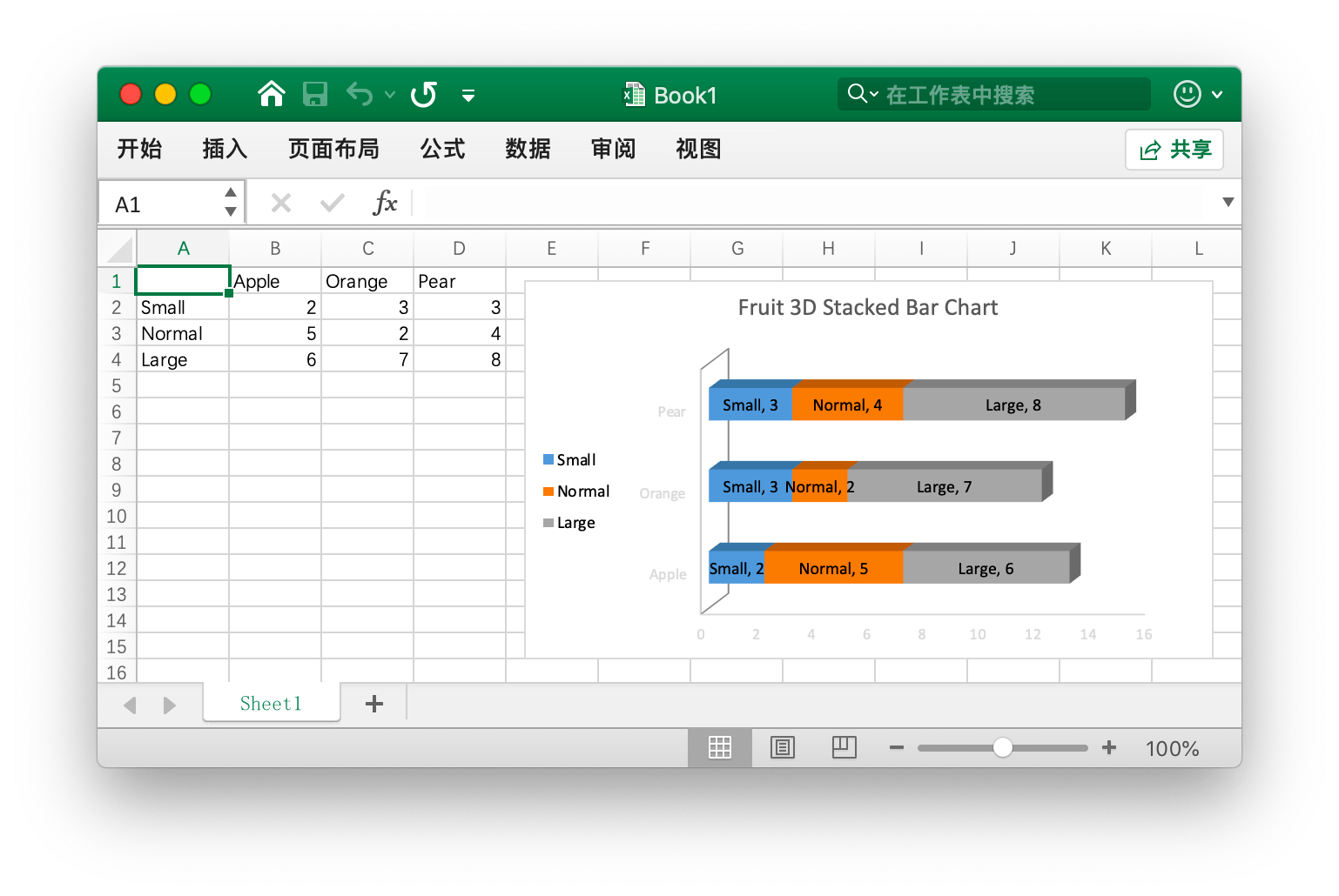 使用 Go 语言在 Excel 文档中创建三维堆积条形图