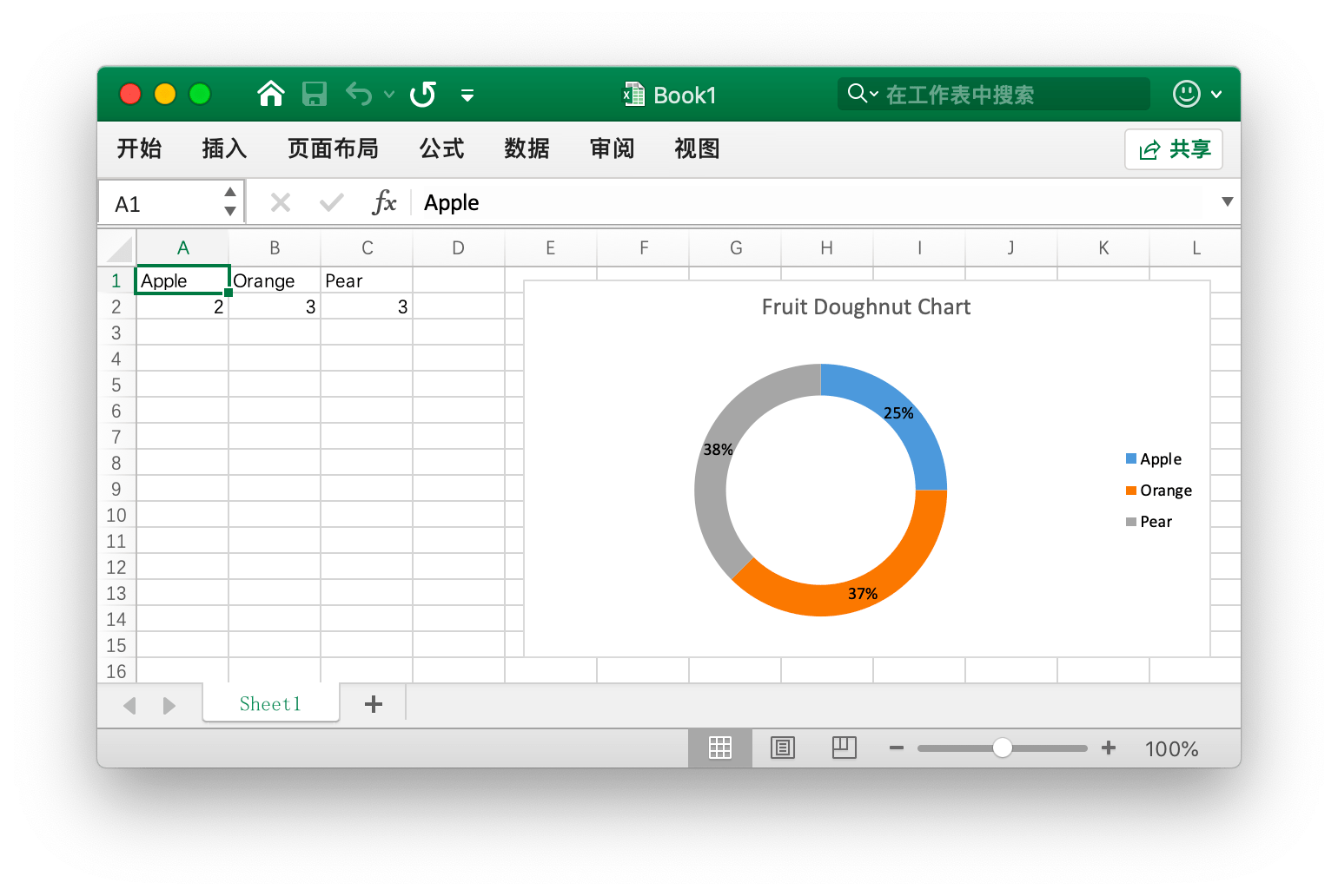 使用 Go 语言在 Excel 文档中创建圆环图