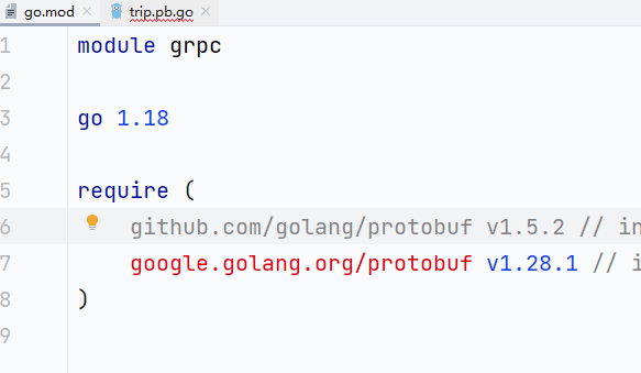 google.golang.org/protobuf 标红是啥原因