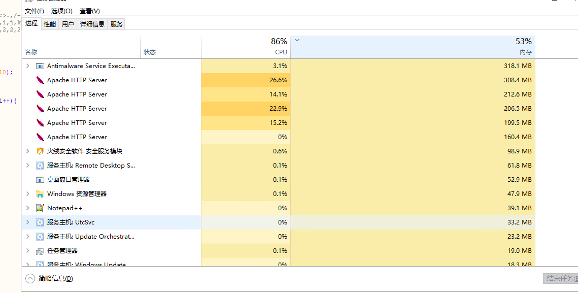 Windows 2019 server环境下 apache2.4.62 + php 7.3.2 cpu异常增长